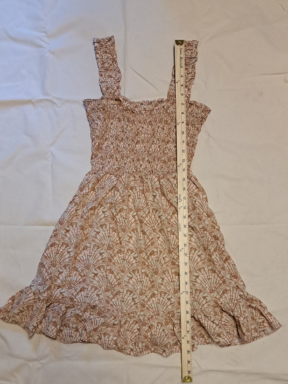 Madewell Lucie Smock Linen Blend Sun Dress with Tan And Pink Leaf Print - Size S - Picture 7 of 12